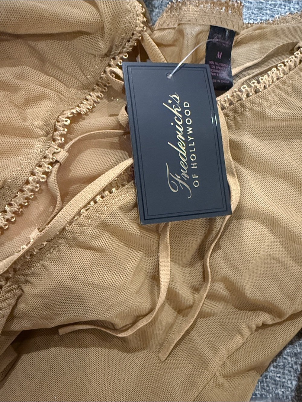 Frederick's of Hollywood Lola Lee Sheer Mesh Long Sleeve Bodysuit beige Med NWT - Picture 5 of 5